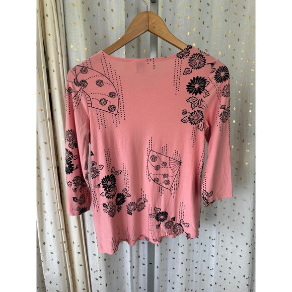 Clint Honolulu Asian Hawaiian Inspired Floral Crew Neck Quarter Sleeve Top XS - Picture 3 of 6